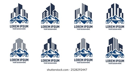 SET HOME MOUNTAIN BUILDING VECTOR