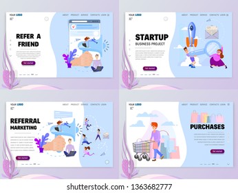 A set of home page templates. refer a friend, referral marketing, startup, purchases