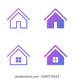 Set of home page vector icon, flat design house symbol.