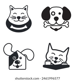 set of Home pets Logo design vector template. Animals Veterinary clinic Logotype concept outline icon