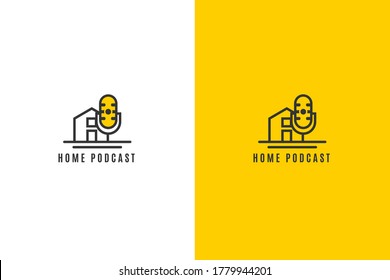 Set of Home podcast logo template design. this brand use combination of house and mic use black and yellow colors. 
