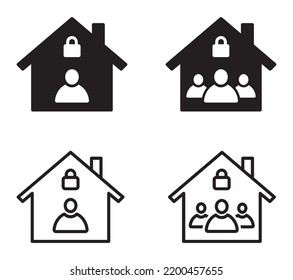 Set of home quarantine icons. Stay self isolated, virus protection alert, safe from corona. House icon with person inside. Vector illustration.