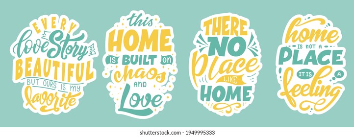 Set of home quote on white background. Photography family overlays. Hand drawn lettering poster for housewarming poster, greeting card, decoration. Vector illustration.