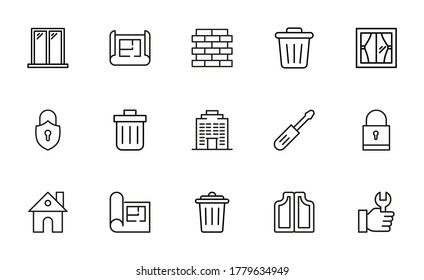 Set of home related vector line icons. Premium linear symbols pack. Vector illustration isolated on a white background. Web symbols for web sites and mobile app. Trendy design.
