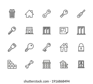 Set of home related vector line icons. Premium linear symbols pack. Vector illustration isolated on a white background. Web symbols for web sites and mobile app. Trendy design.