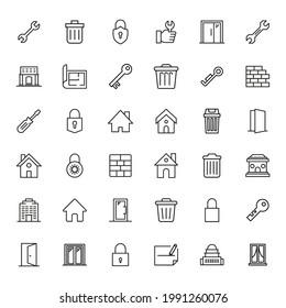 Set of home related vector line icons. Premium linear symbols pack. Vector illustration isolated on a white background. Web symbols for web sites and mobile app. Trendy design.