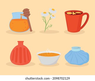 set of home remedies and flowers