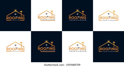 Set of home roofing logo and business card template