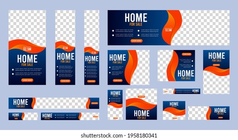 Set of Home for sale banner template with place for photos. Editable ads banner with standard size. Vector EPS 10