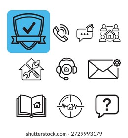 Set of home service and support line icons for real estate and property management.