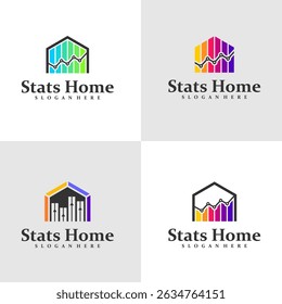 Conjunto de Vector de concepto de diseño de logotipo de Estadísticas para el hogar. Plantilla de diseño de logotipos de Estadísticas House. Símbolo creativo. Icono