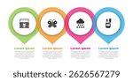 Set Home stereo with two speakers, Butterfly, Cloud rain and Lighter. Business infographic template. Vector