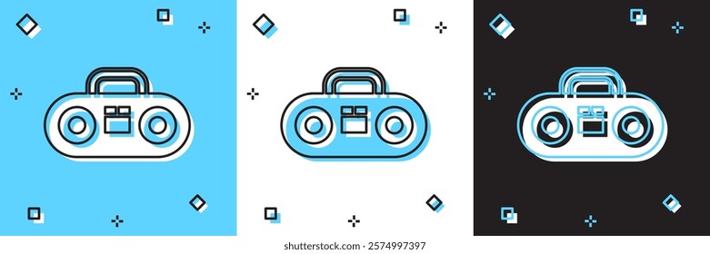 Set Home stereo with two speakers icon isolated on blue and white, black background. Music system.  Vector