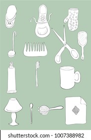 Set home stuff on green background