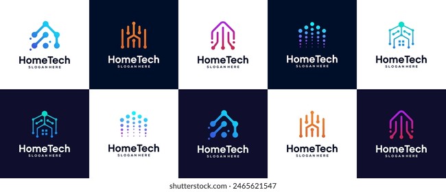 Conjunto de tecnología casera con la línea de puntos de conexión estilo de arte diseño de logotipo, Ilustración vectorial