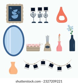 A set of home things for comfort, designer frames and vases. Vector illustration in modern minimalist lines wall decor prints. Bohemian style abstract. Wall art home decoration. Elegant wall posters