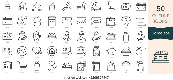 Set of homeless icons. Thin linear style icons Pack. Vector Illustration