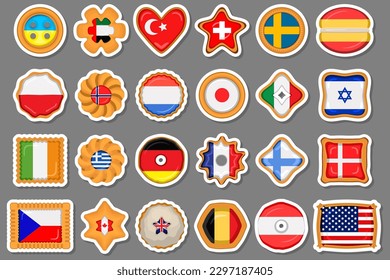 Set homemade cookie with flag country world in tasty biscuit, cookie consist of sign flag country world on natural biscuit, fresh biscuit cookie with flag country world it new collectible sweet food