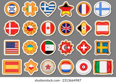 Set homemade cookie with flag country world in tasty biscuit, cookie consist of sign flag country world on natural biscuit, fresh biscuit cookie with flag country world it new collectible sweet food