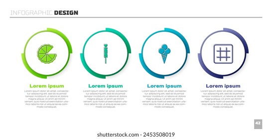 Set Homemade pie, Candy, Ice cream in waffle cone and Waffle. Business infographic template. Vector