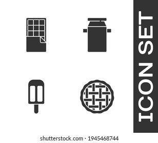 Set Homemade pie, Chocolate bar, Ice cream and Can container for milk icon. Vector