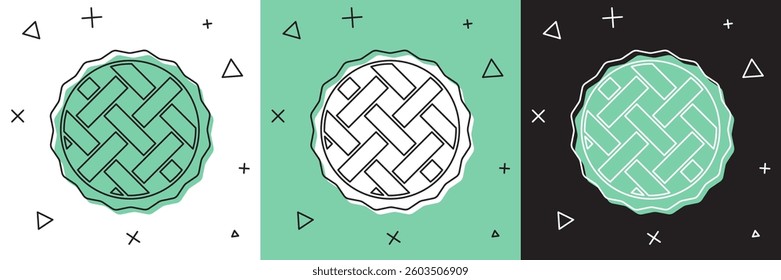 Set Homemade pie icon isolated on white and green, black background.  Vector
