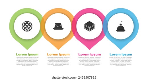 Set Homemade pie, Pudding custard, Brownie chocolate cake and Cherry cheesecake. Business infographic template. Vector