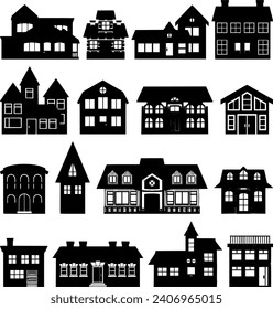 conjunto de hogares silueta vector Ilustración aislada