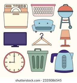 Set von Homeware Simple Flat Line Illustration