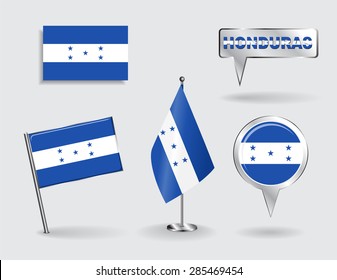 Set of Honduras pin, icon and map pointer flags. Vector illustration.