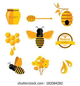 Set Honey badges and labels. Abstract bee design.