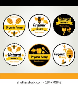 Set Honey badges and labels. Abstract bee design.