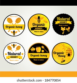 Set Honey badges and labels. Abstract bee design.