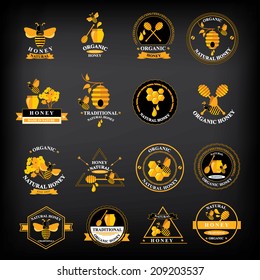 Set Honey badges and labels. Abstract bee design.