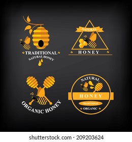 Set Honey badges and labels. Abstract bee design.