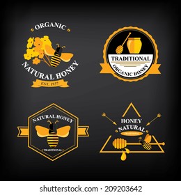 Set Honey badges and labels. Abstract bee design.