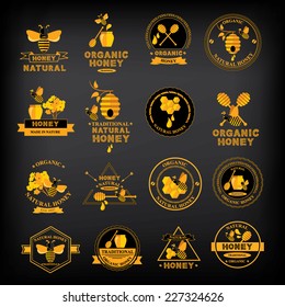 Set Honey badges and labels. Abstract bee design.