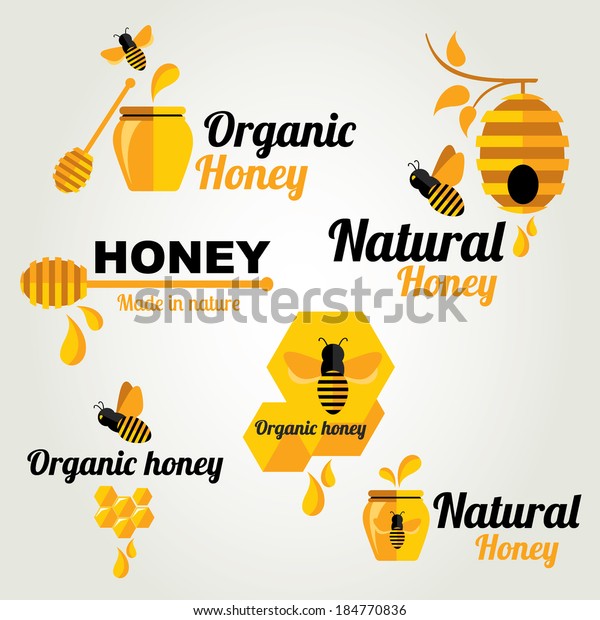 Set Honey Badges Labels Abstract Bee Stock Vector (Royalty Free ...