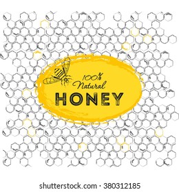 Set of honey banners with hand drawn sketch illustrations. Natural honey sketch background.