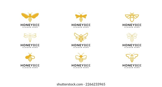 set of honey bee animal logo vector