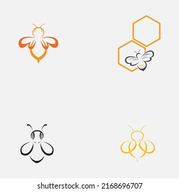 set of honey bee animals and honeycomb logo vector icon illustration design