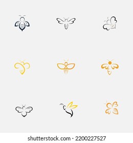 set of honey bee animals and honeycomb logo vector icon illustration design