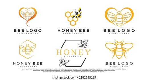 Set of honey bee animals logo design with creative element Premium Vector