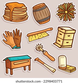 Set of Honey Bee Farm Cute Sticker Illustration