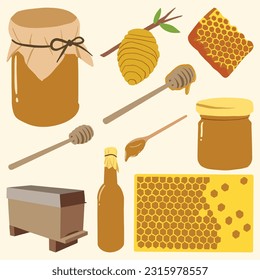 Set of Honey and Bee Farm Cute Hand Drawn Illustration
