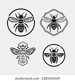 set of Honey bee Hand drawn vector vintage style illustrations.