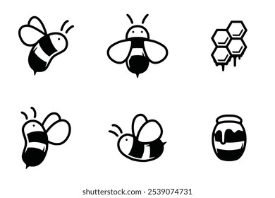 Set of honey bee icon vector illustration. Simple cute honey bee logo emblem design.