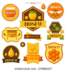 Set of honey and bee labels, emblems.