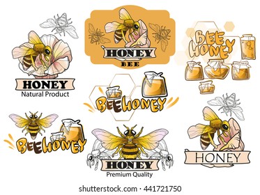 Set of Honey and Bee labels for logo products