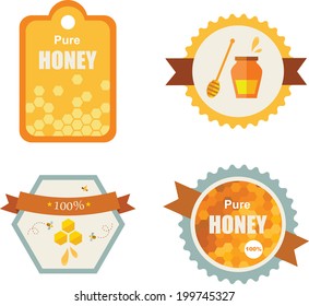 Set of honey and bee labels for honey products. logo design